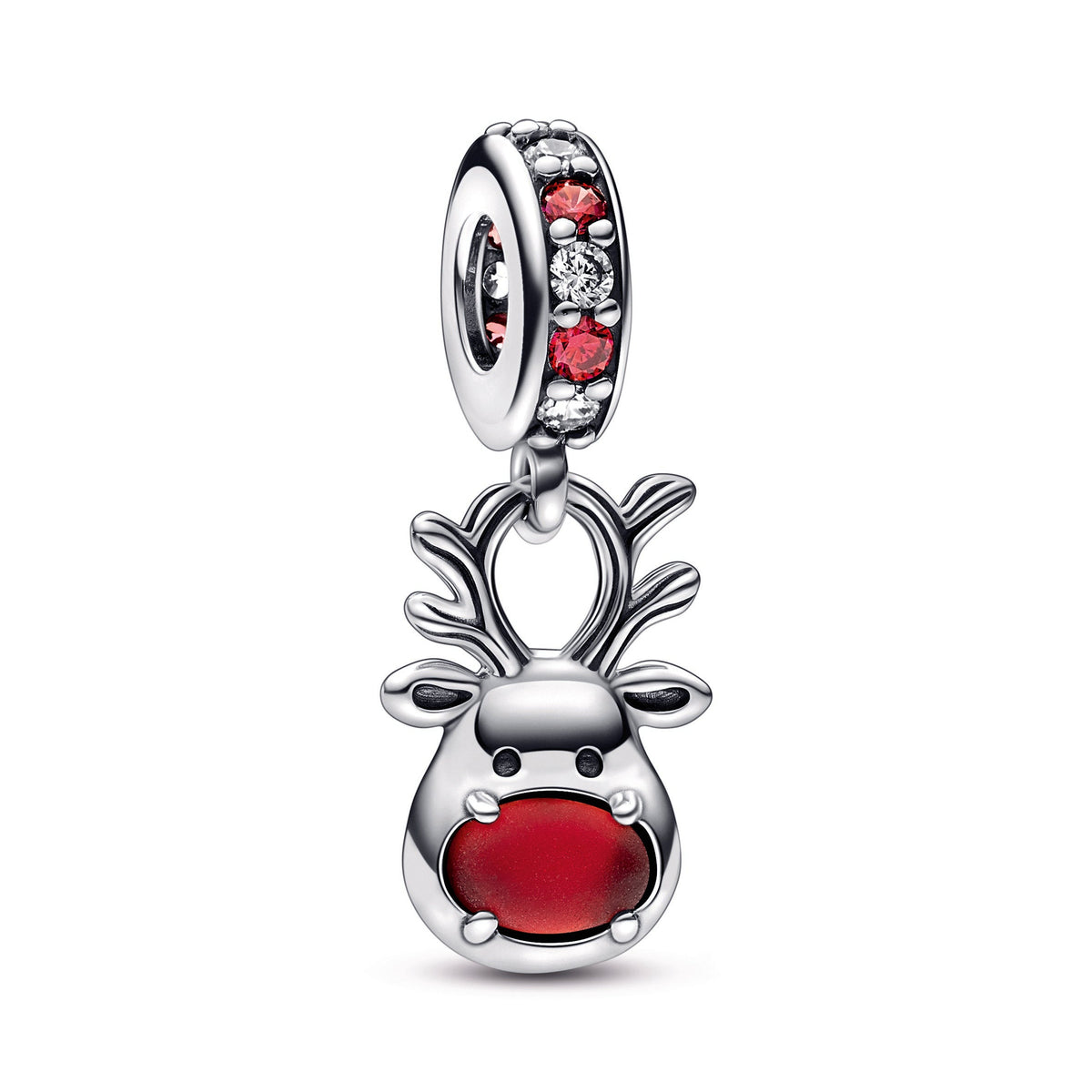 Dangle Charm – Sterling Silver – Red Nose Reindeer Murano