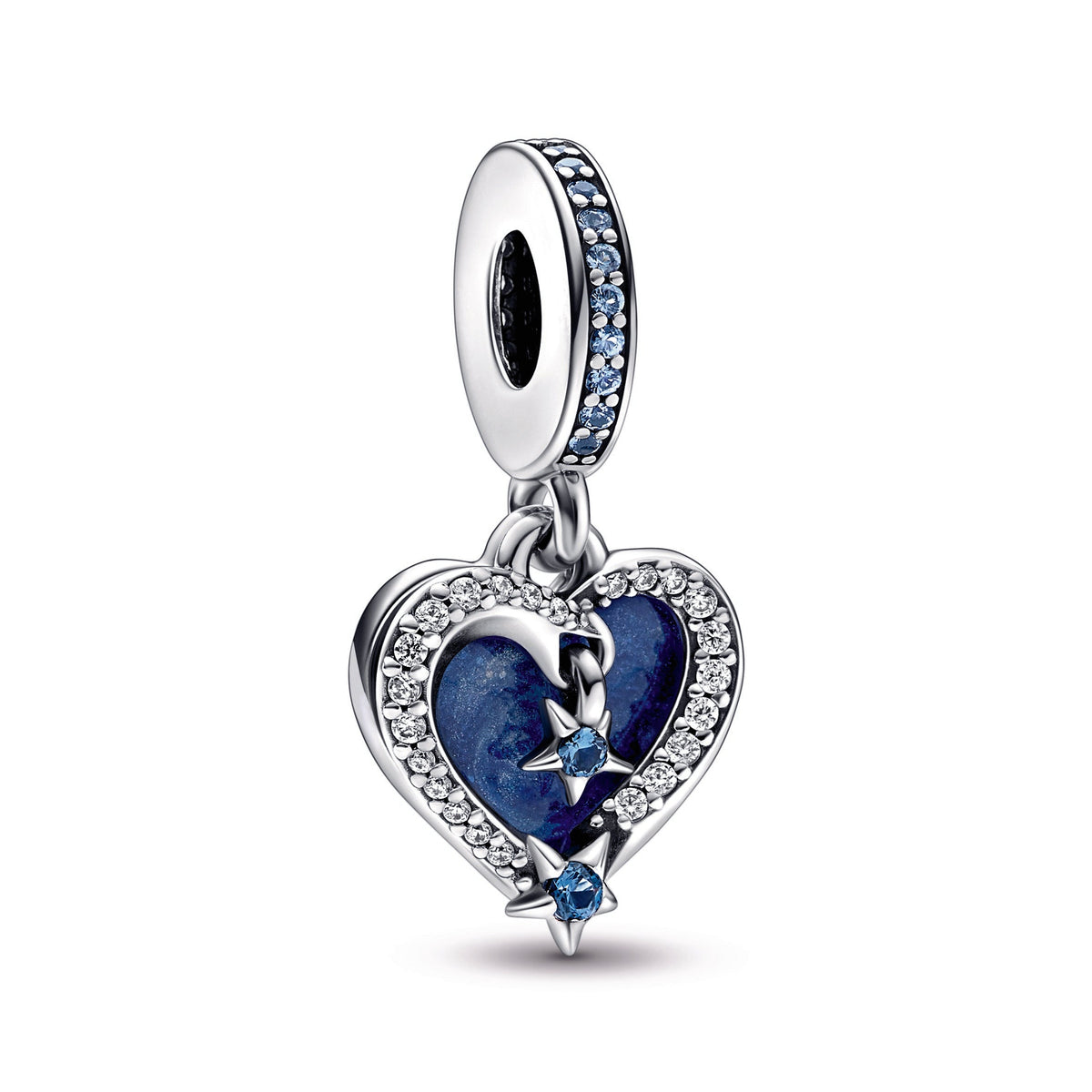 Dangle Charm – Sterling Silver – Celestial Shooting Star Heart Double