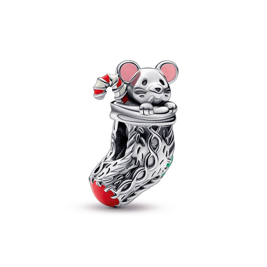 Charm – Sterling Silver – Festive Mouse & Stocking
