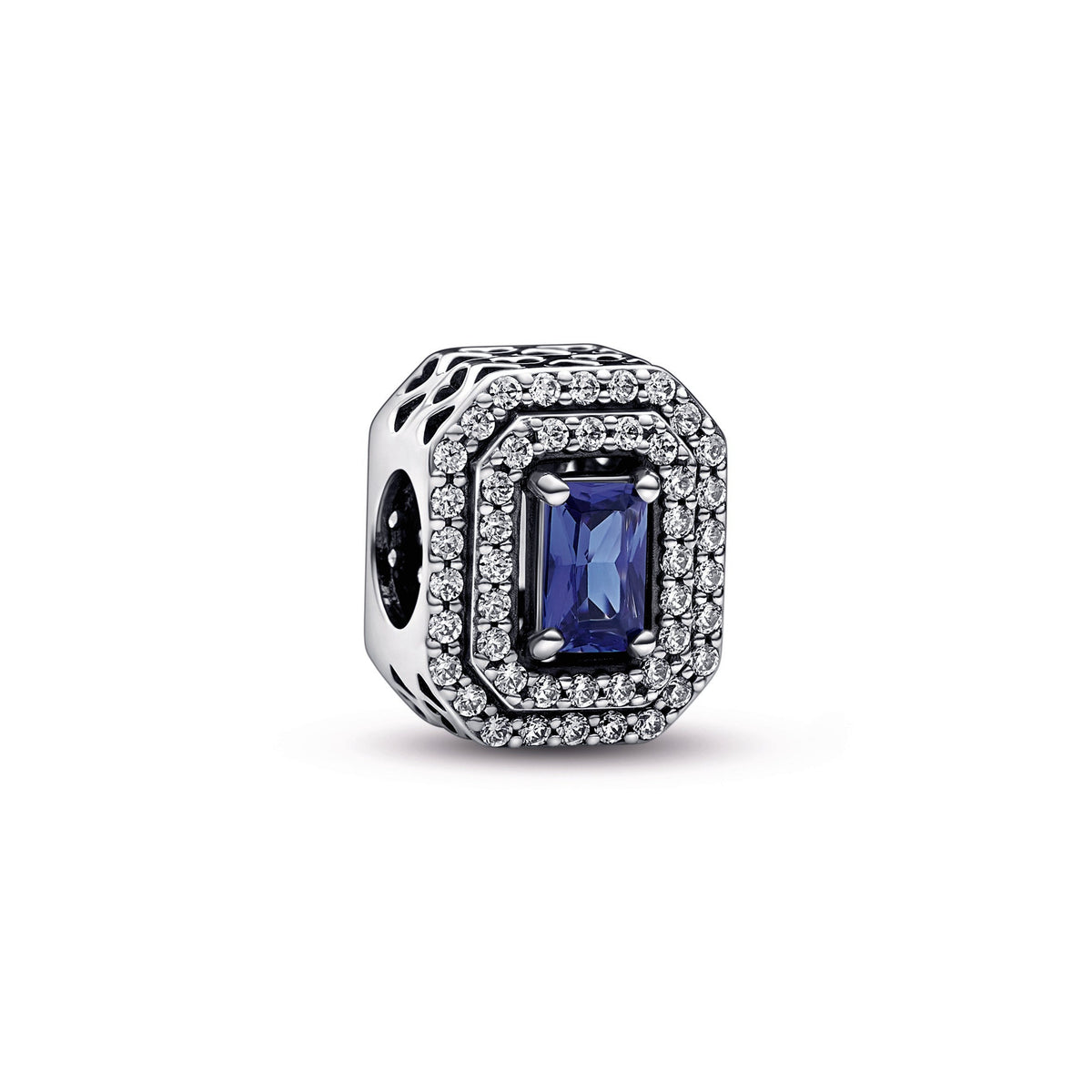Charm – Sterling Silver – Blue Sparkling Levelled Rectangular