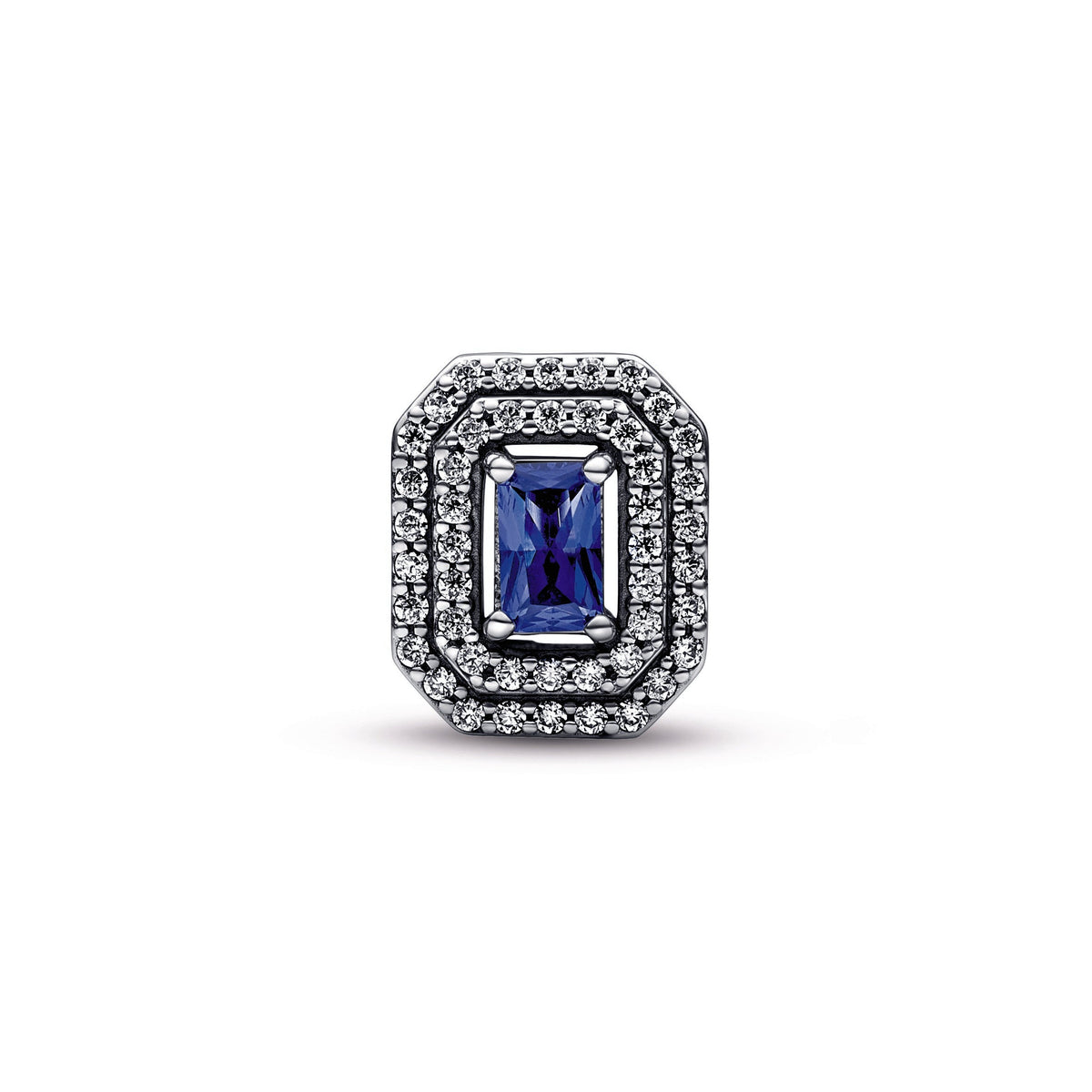 Charm – Sterling Silver – Blue Sparkling Levelled Rectangular