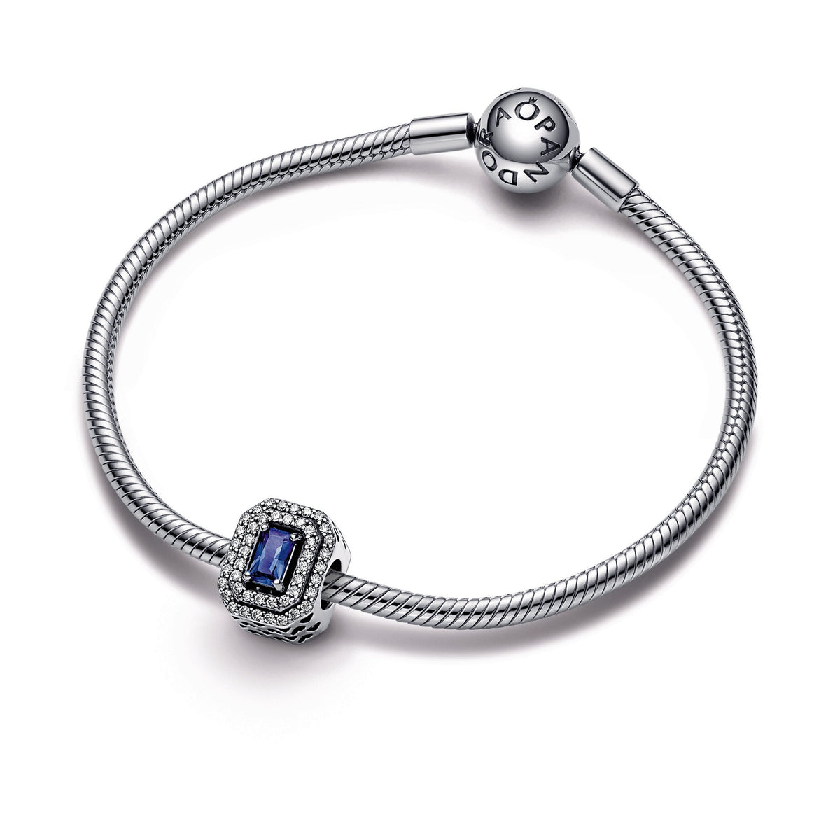 Charm – Sterling Silver – Blue Sparkling Levelled Rectangular
