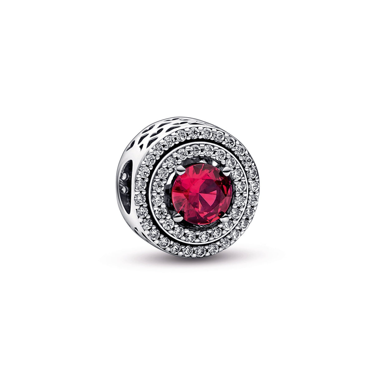 Charm – Sterling Silver – Red Sparkling Levelled Round
