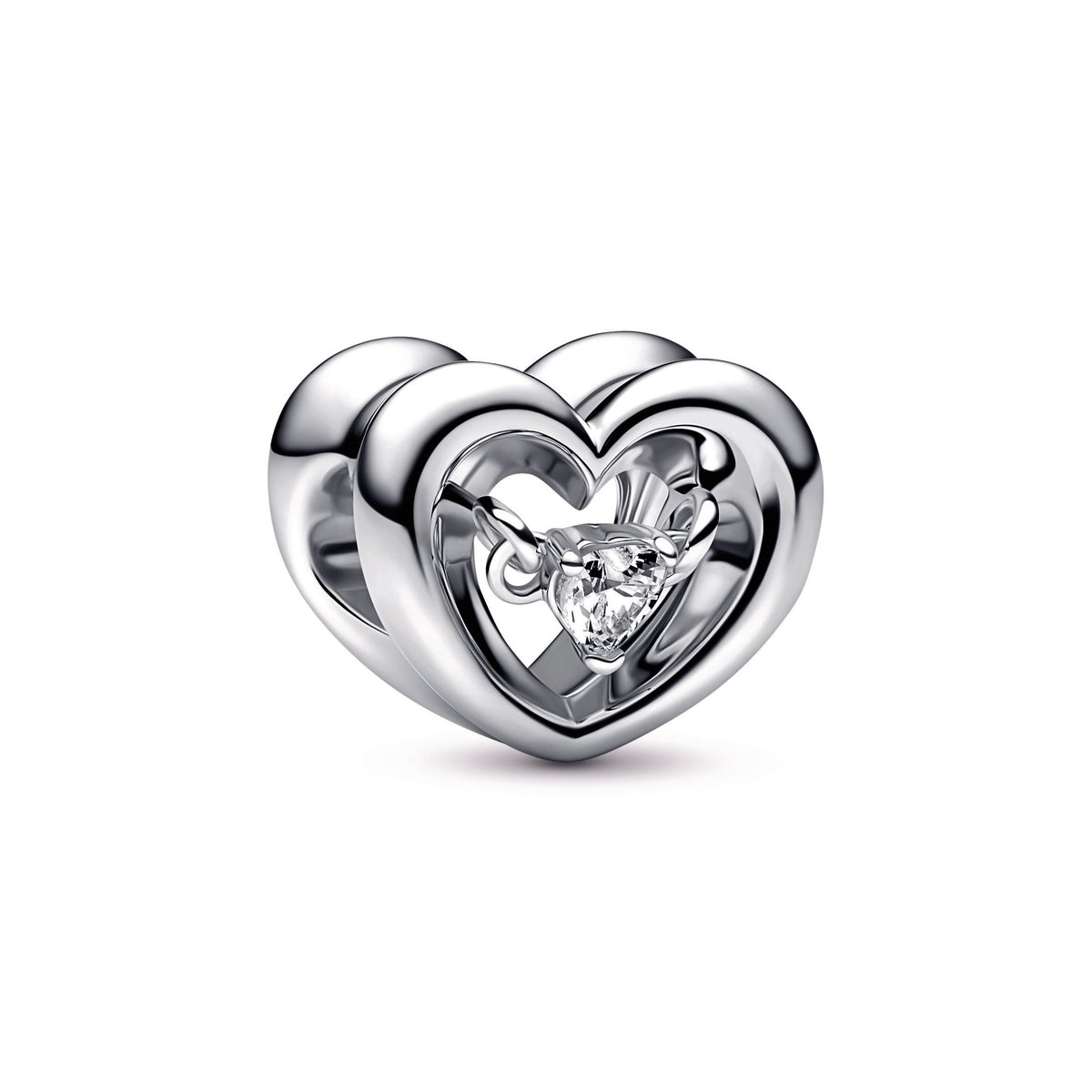 Charm – Sterling Silver – Radiant Heart & Floating Stone