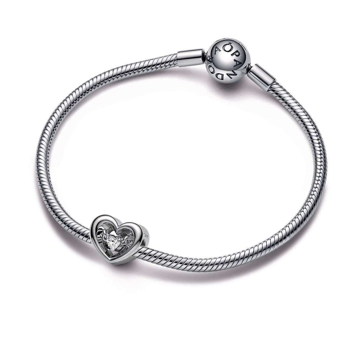 Charm – Sterling Silver – Radiant Heart & Floating Stone