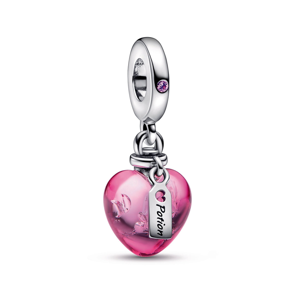 Dangle Charm – Sterling Silver – Love Potion Murano Glass Heart