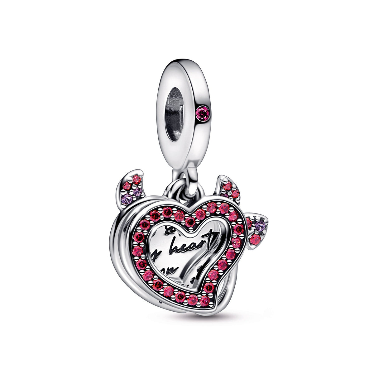 Dangle Charm – Sterling Silver – Devil Heart Double