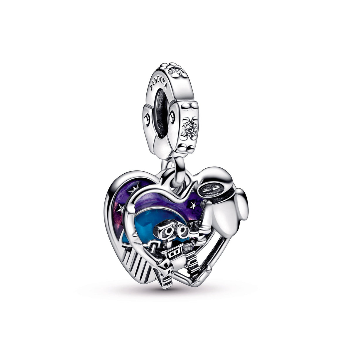 Dangle Charm – Sterling Silver – Disney Pixar Wall-E & Eve Glow-in-the-dark