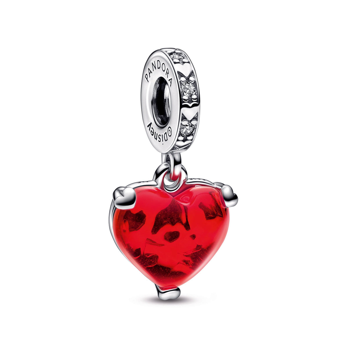 Dangle Charm – Sterling Silver – Disney Mickey & Minnie Mouse Kiss Red Murano Glass