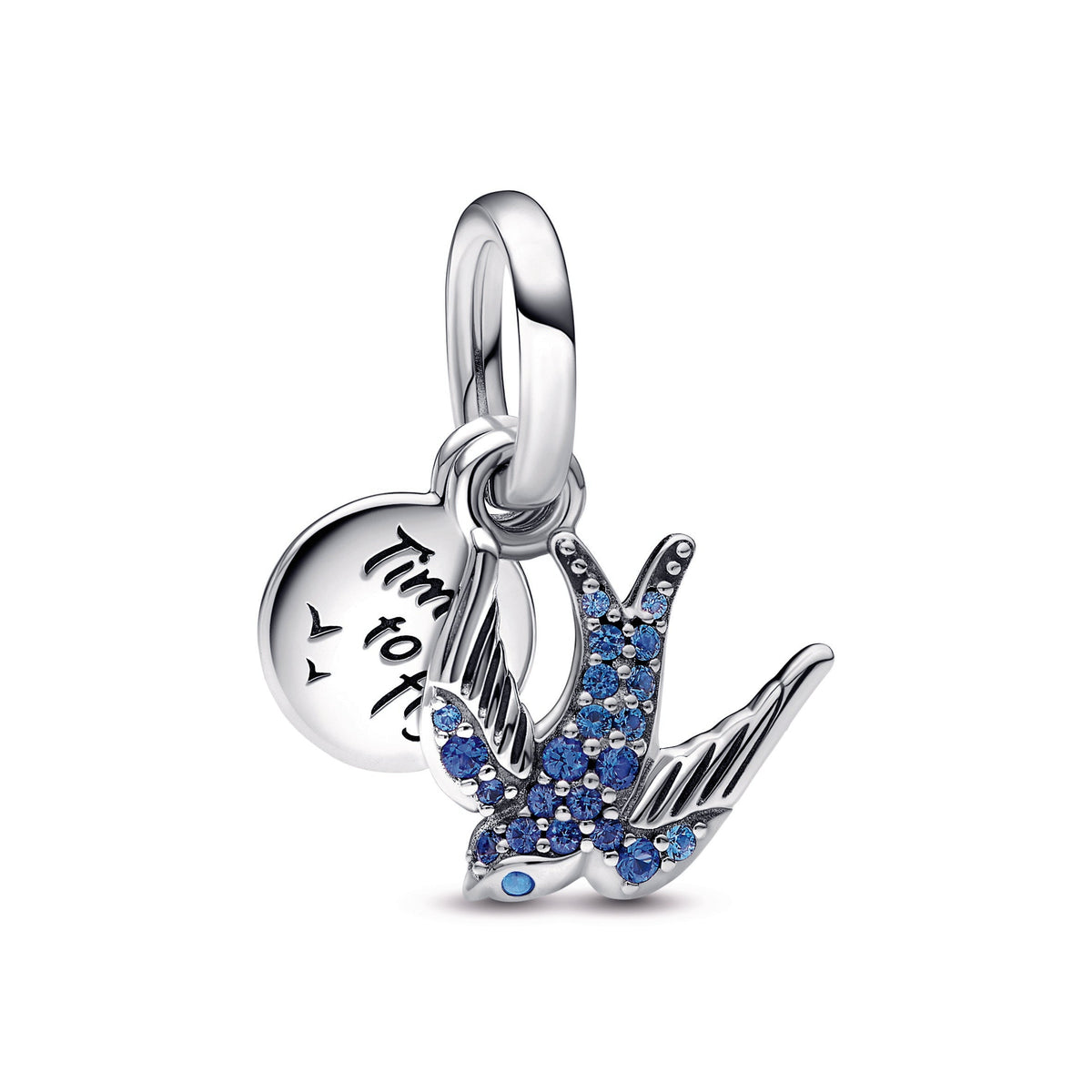 Dangle Charm – Sterling Silver – Sparkling Swallow & Quote Double