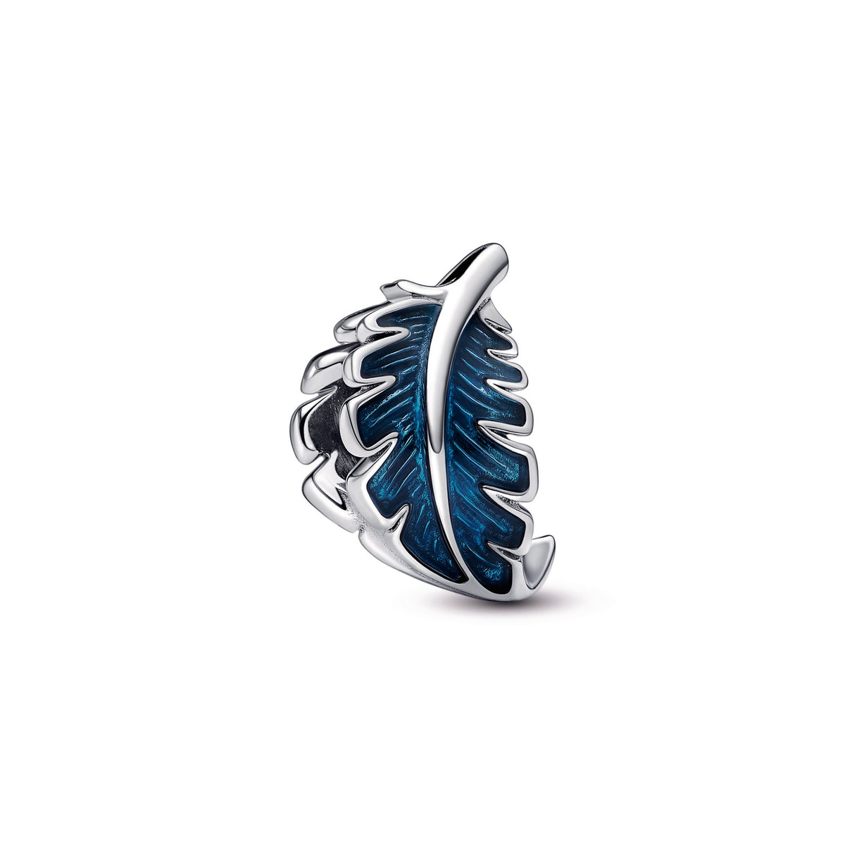Charm – Sterling Silver – Blue Curved Feather