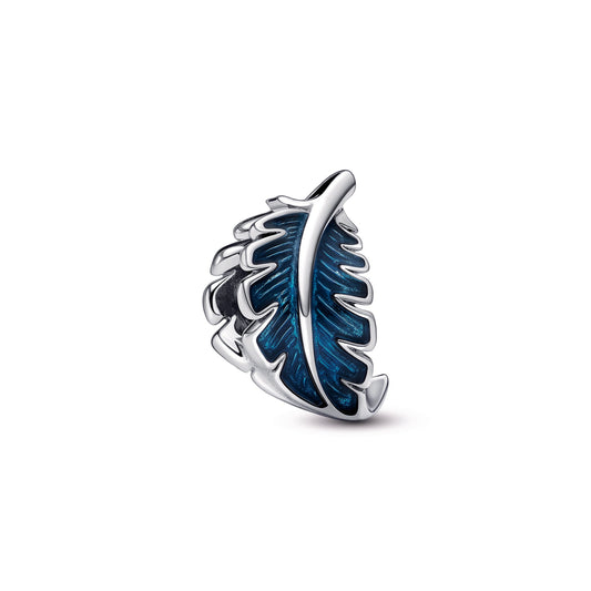 Charm – Sterling Silver – Blue Curved Feather