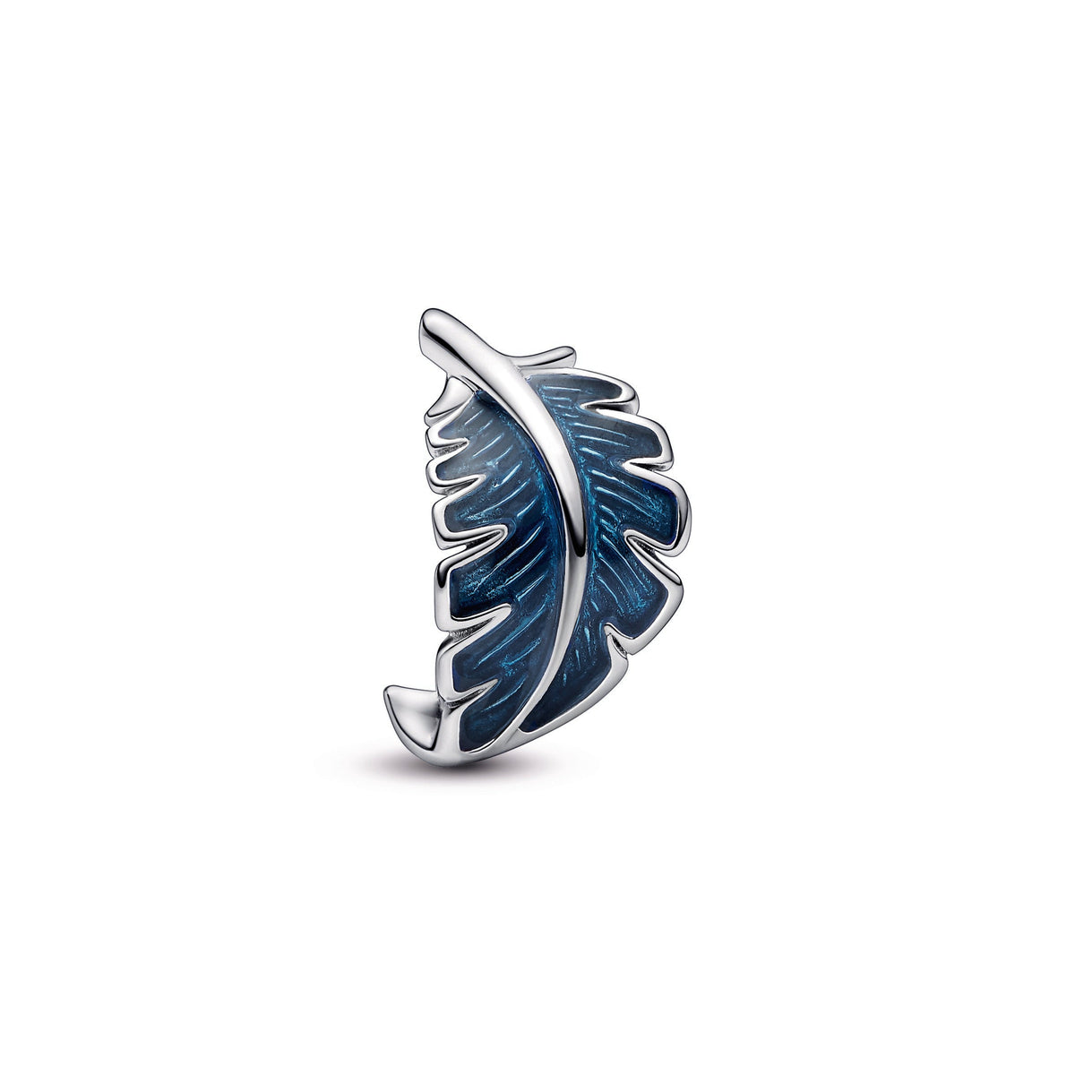 Charm – Sterling Silver – Blue Curved Feather