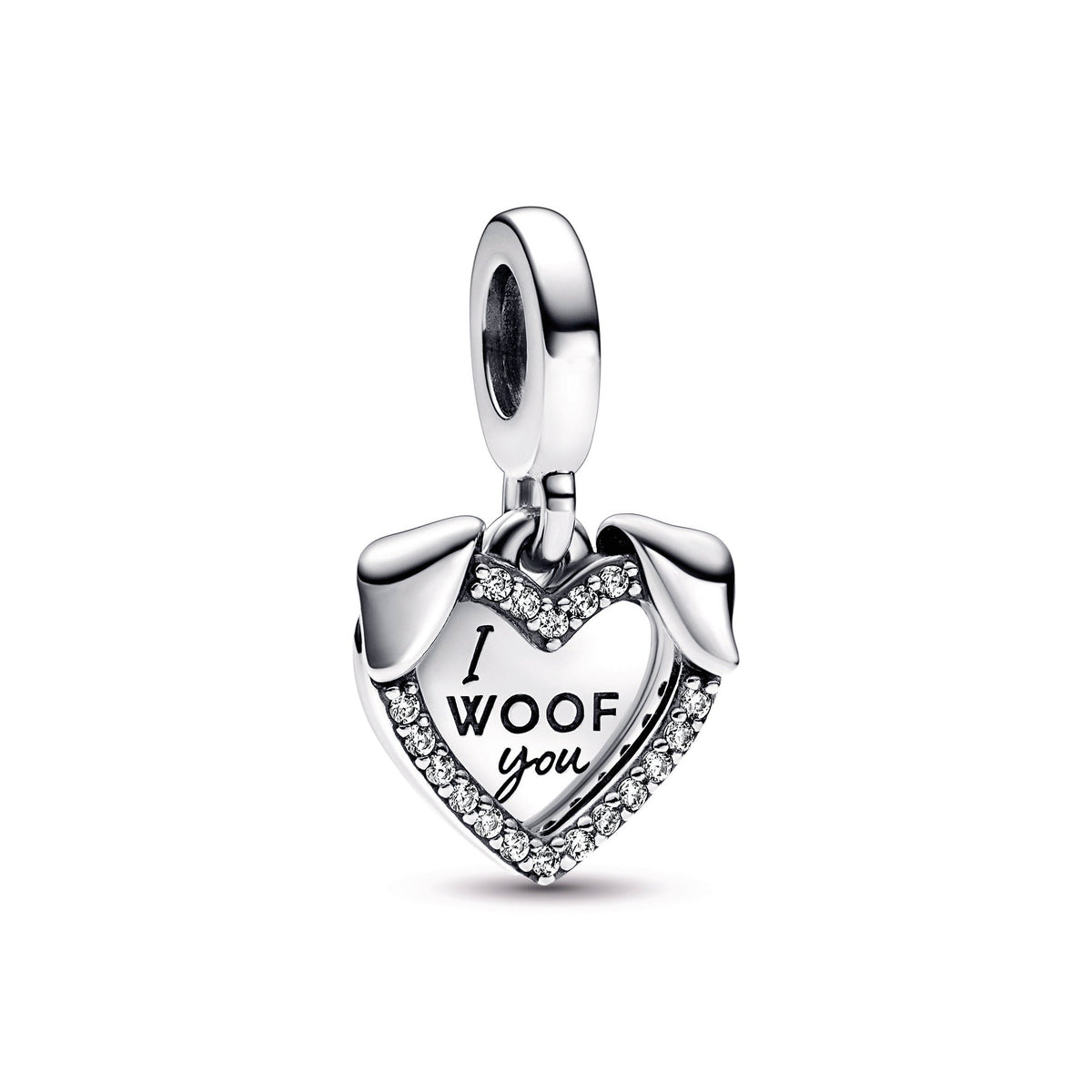Dangle Charm – Sterling Silver – Heart & Dog Double
