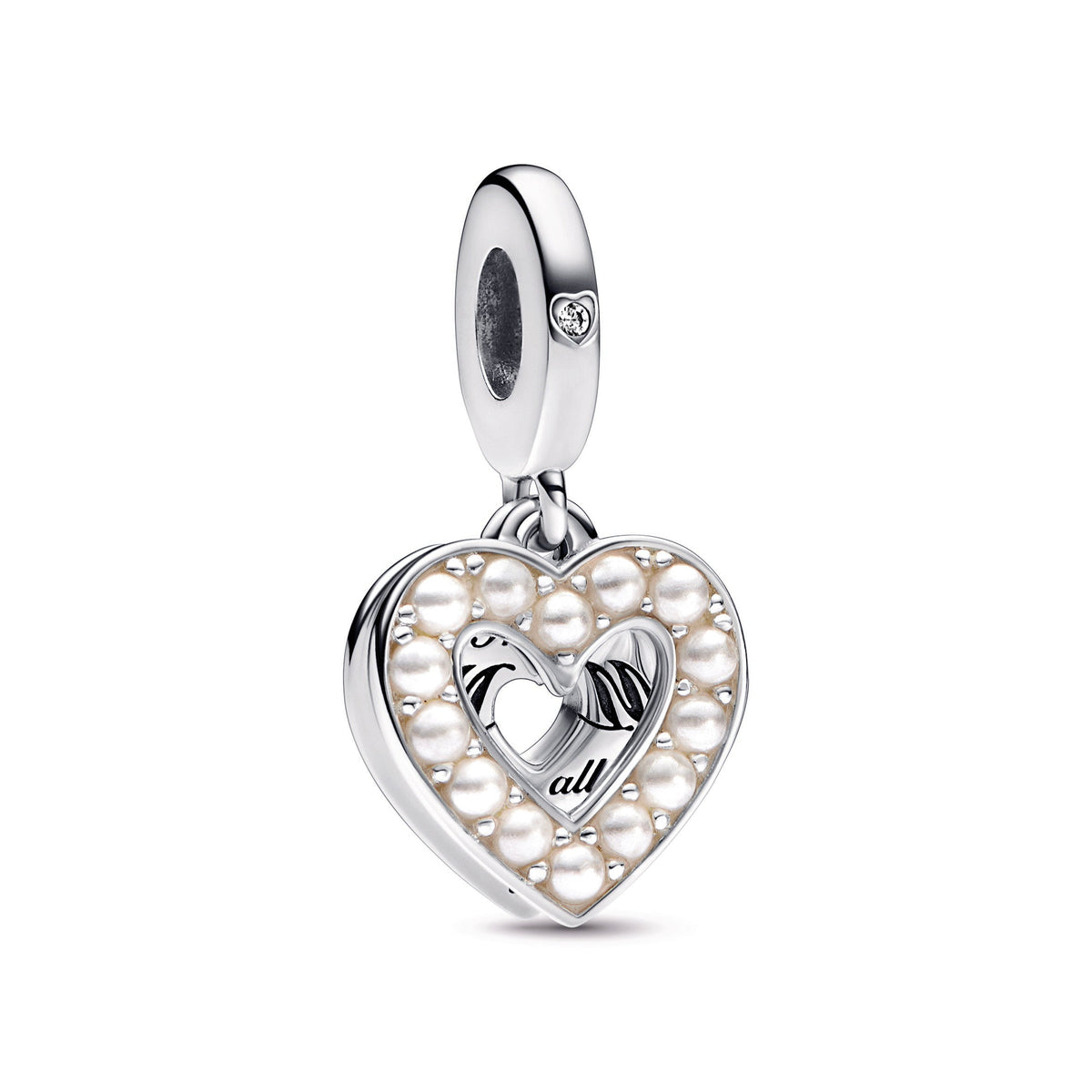 Dangle Charm – Sterling Silver – Pearlescent White Heart Double