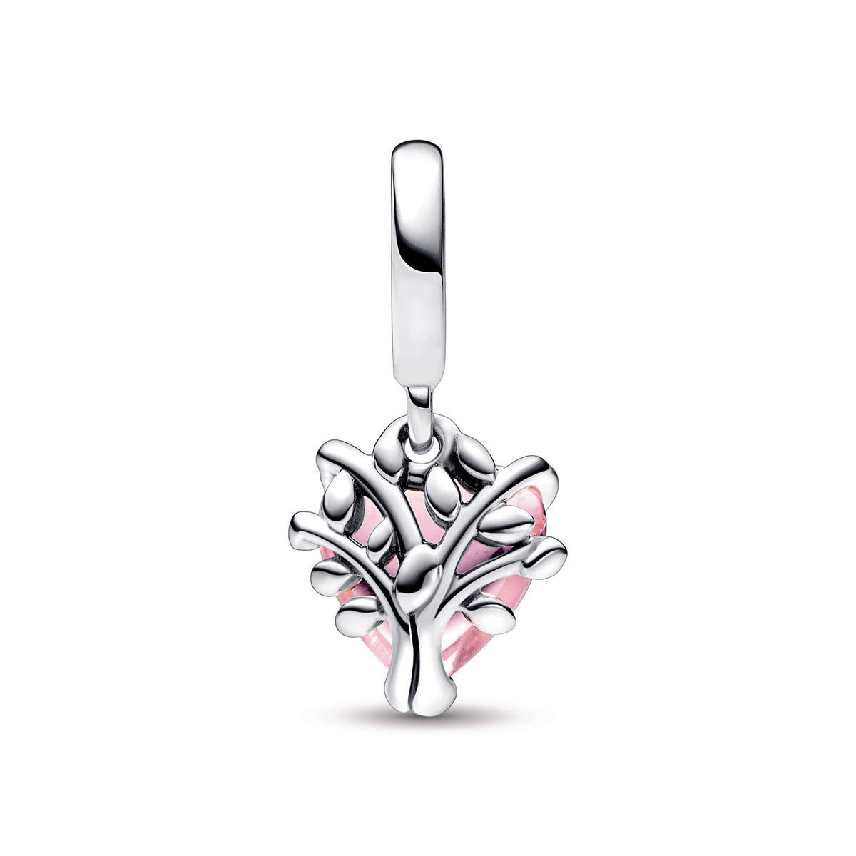 Dangle Charm – Sterling Silver – Pink Family Tree & Heart