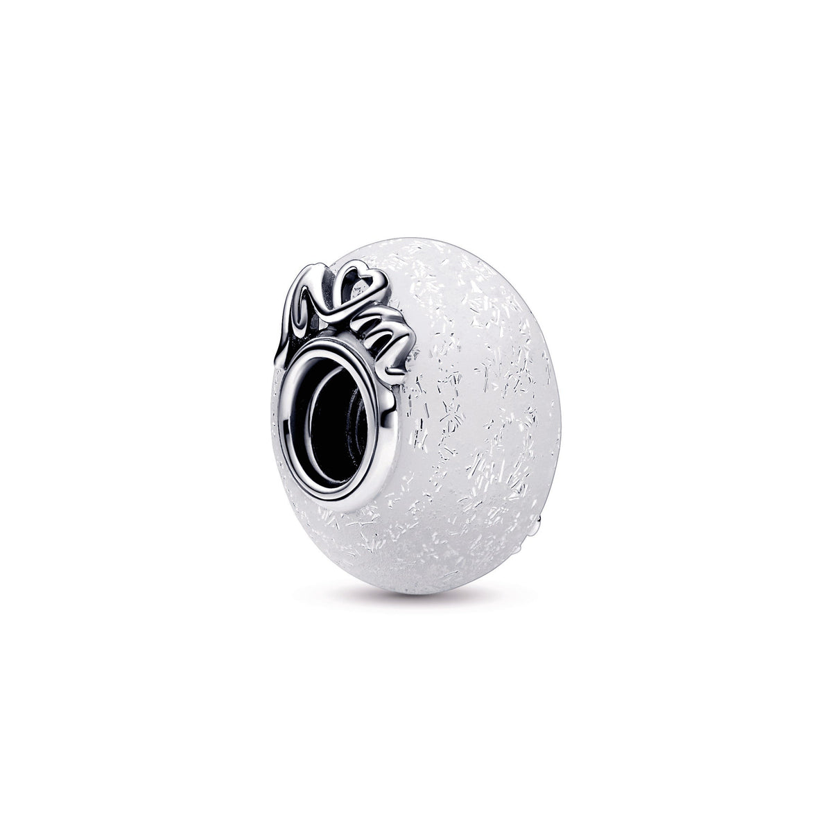 Charm – Sterling Silver – Glittery White Murano Glass Mum & Love