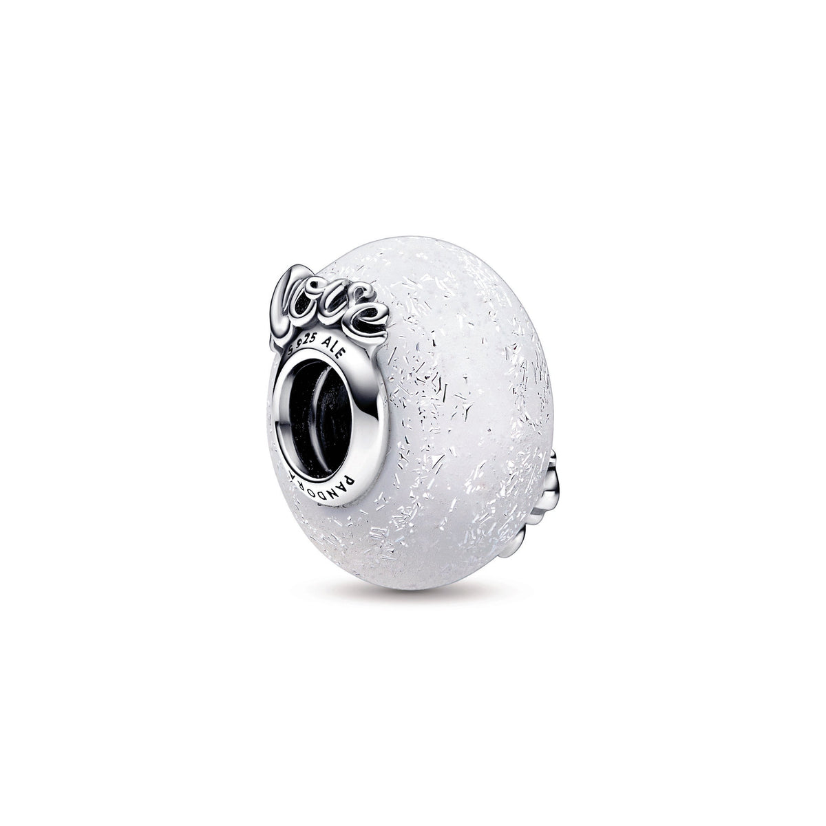 Charm – Sterling Silver – Glittery White Murano Glass Mum & Love
