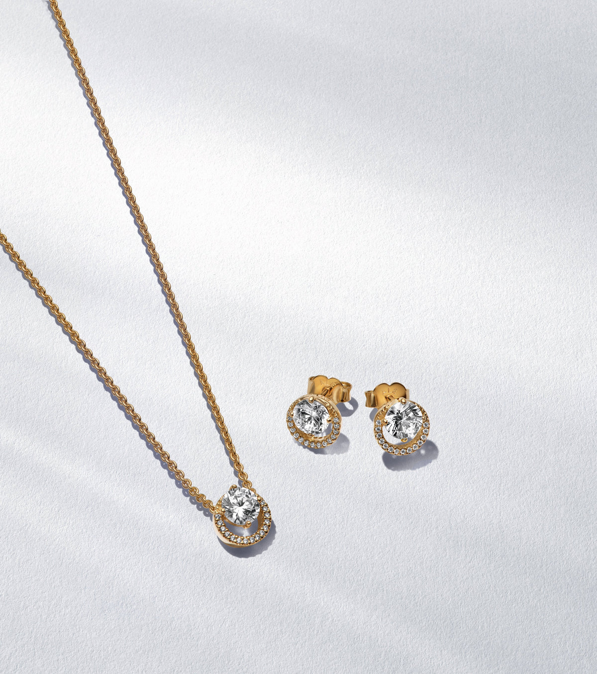 Necklace – 14k Gold-Plated – Round Halo 14K Gold-Plated & Earring Gift Set
