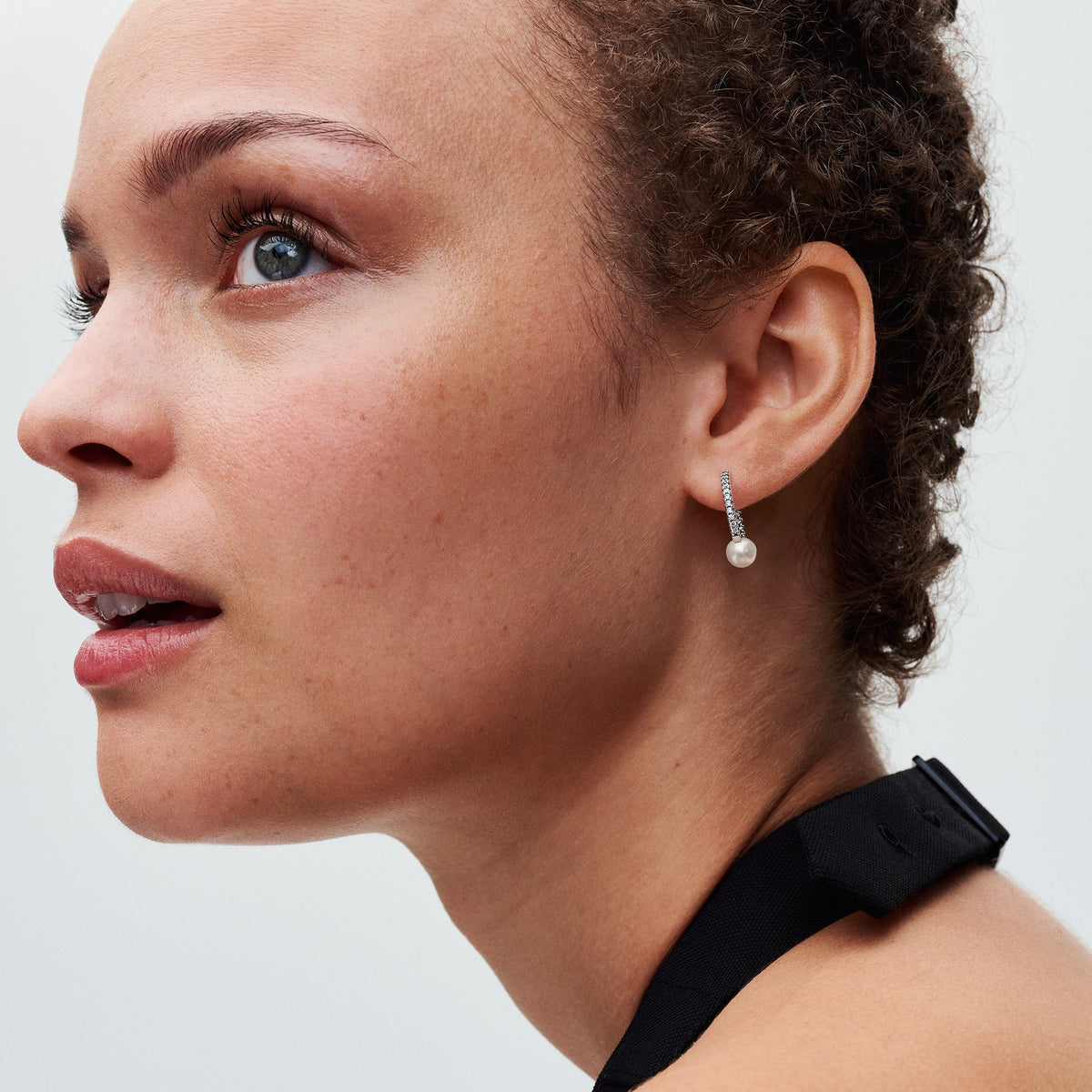 Hoop Earrings – Sterling Silver – Treated Freshwater Cultured Pearl & Pavé