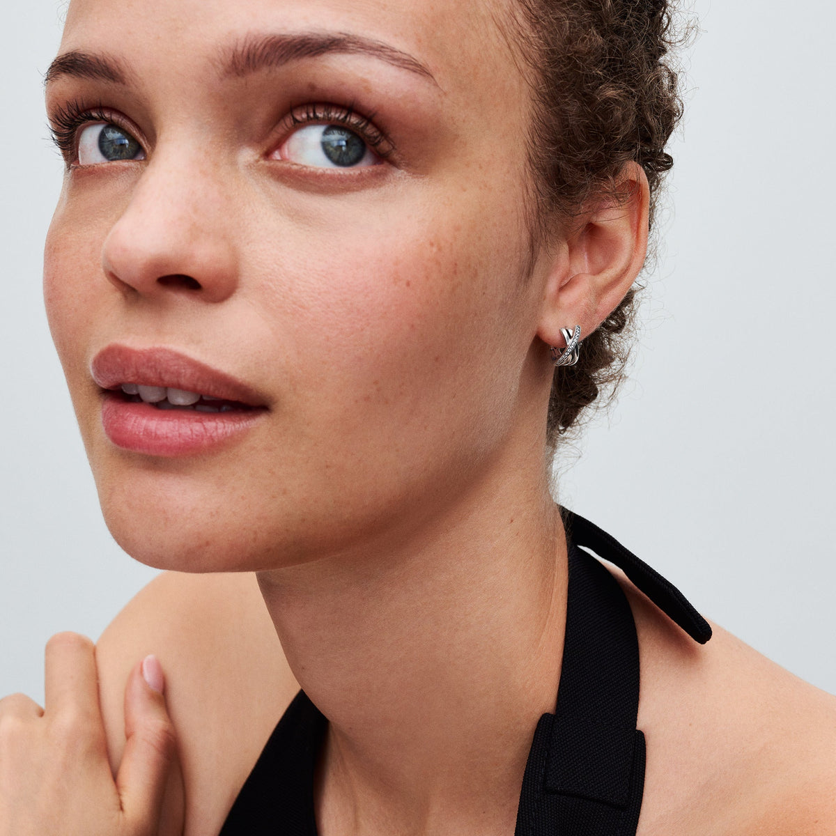 Hoop Earrings – Sterling Silver – Crossover Pavé