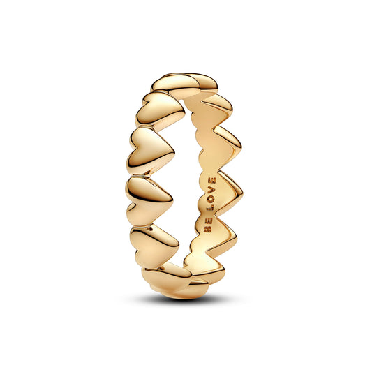 Ring – 14k Gold-Plated – Row of Hearts