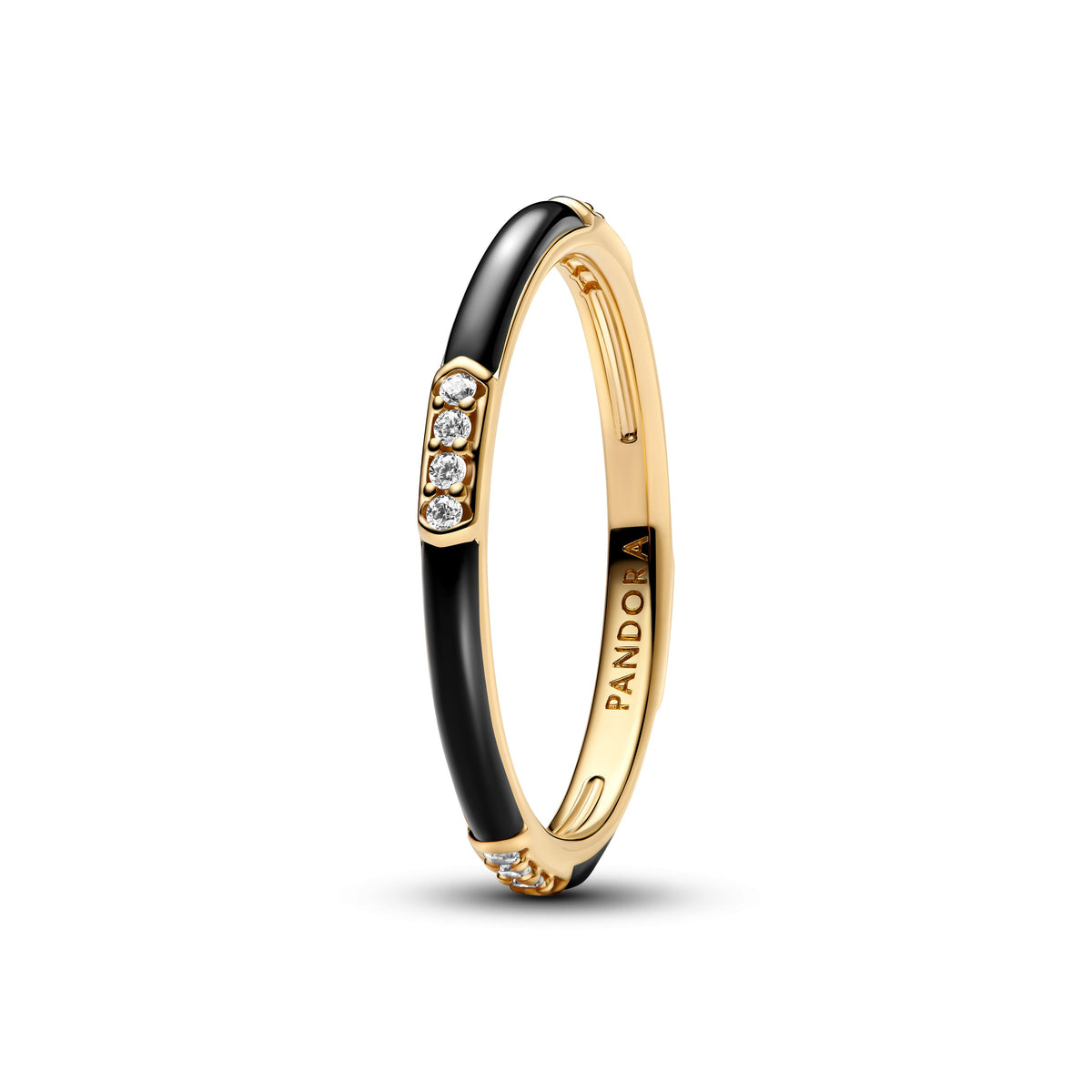 Ring – 14k Gold-Plated – Black Enamel & Stones