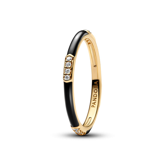 Ring – 14k Gold-Plated – Black Enamel & Stones