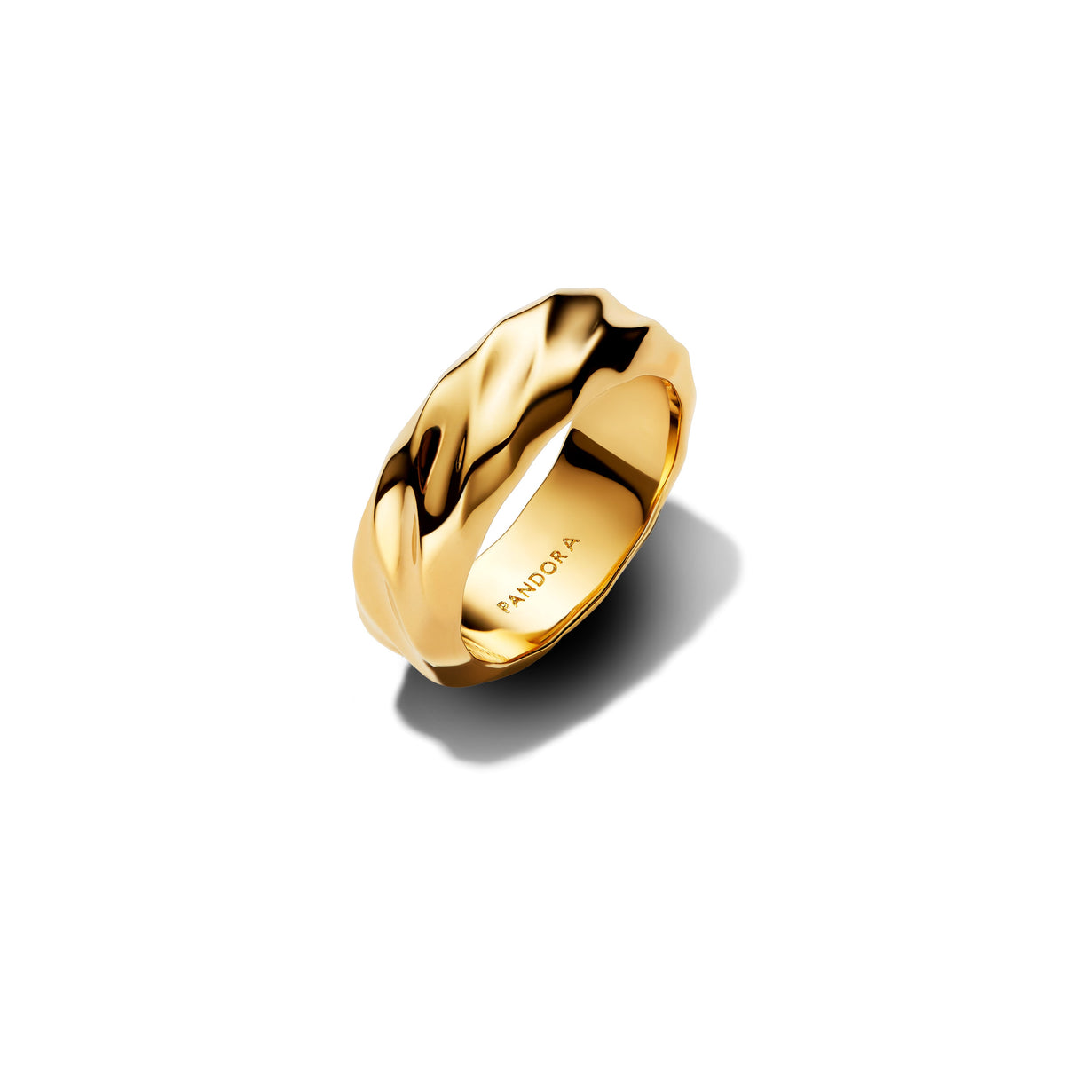 Ring – 14k Gold-Plated – Rippled Wide Band
