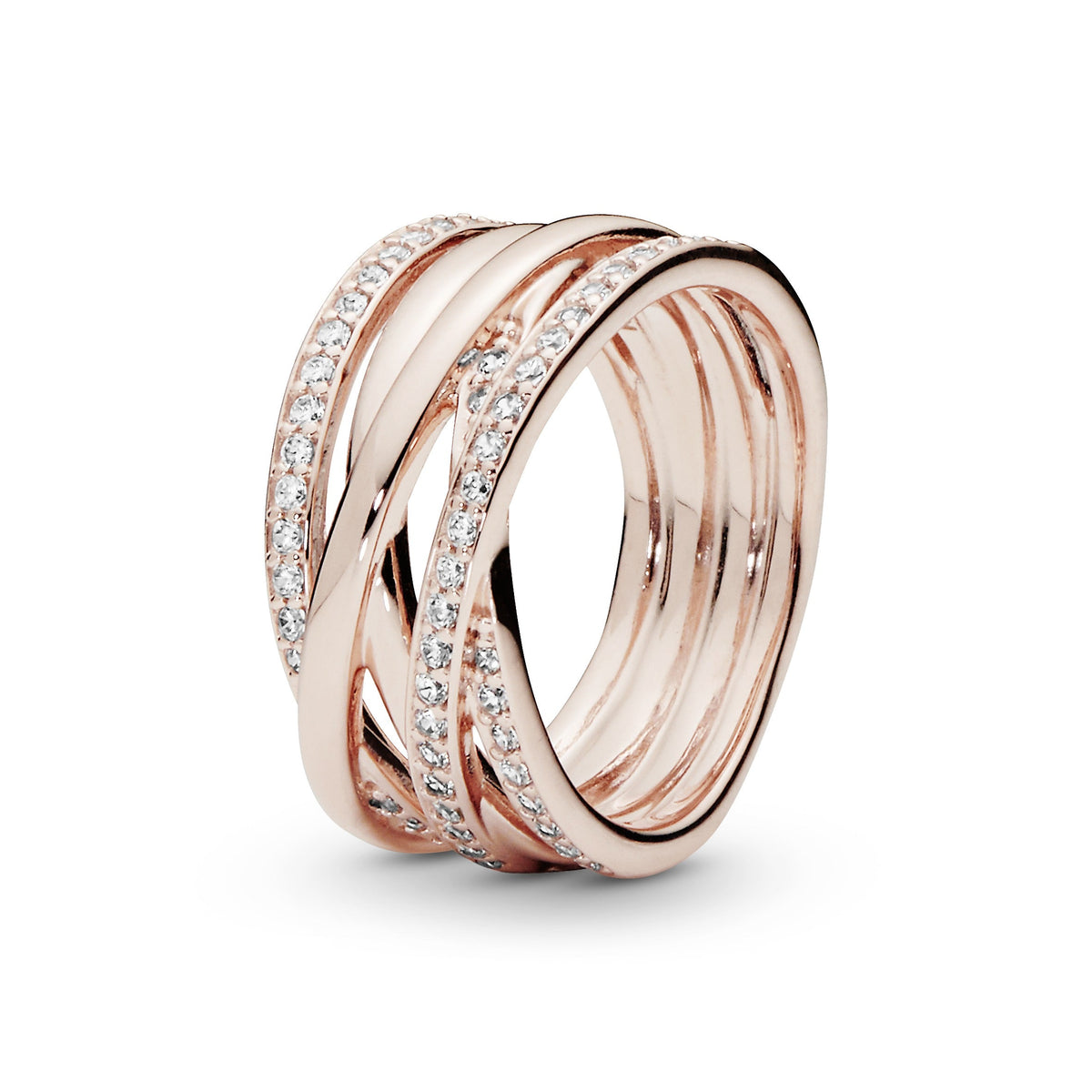 Ring – 14k Rose Gold-Plated – Sparkling & Polished Lines