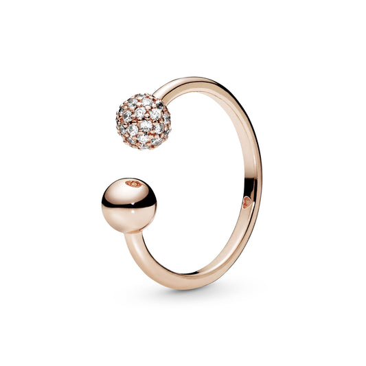 Ring – 14k Rose Gold-Plated – Polished & Pavé Bead Open
