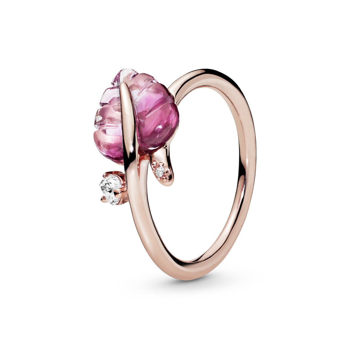 Ring – 14k Rose Gold-Plated – Pink Murano Glass Leaf