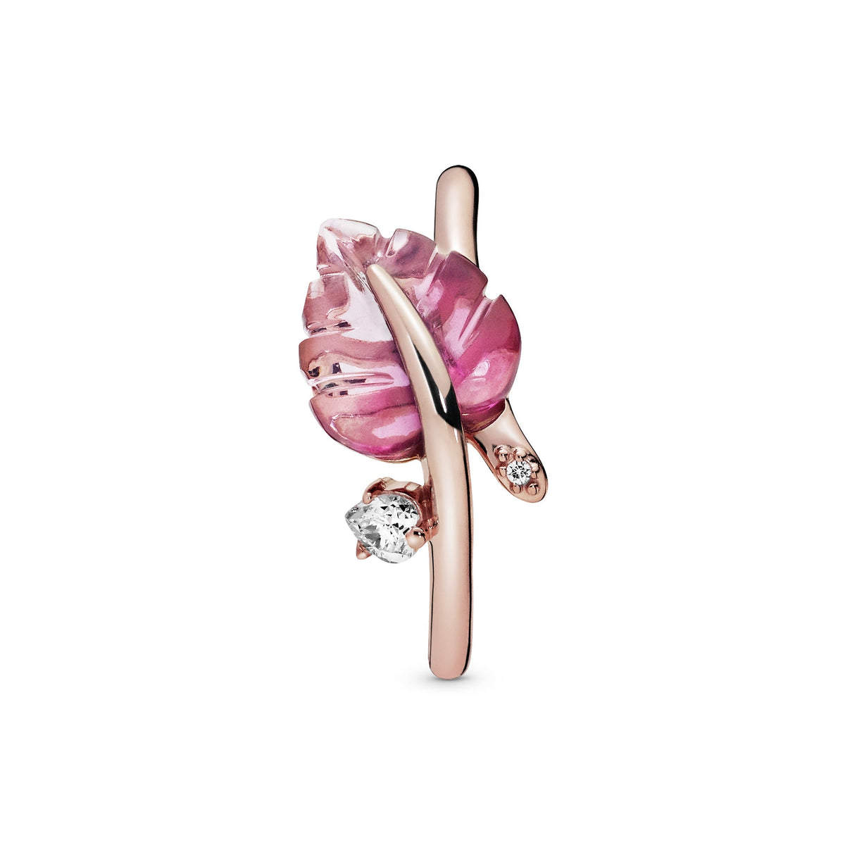 Ring – 14k Rose Gold-Plated – Pink Murano Glass Leaf
