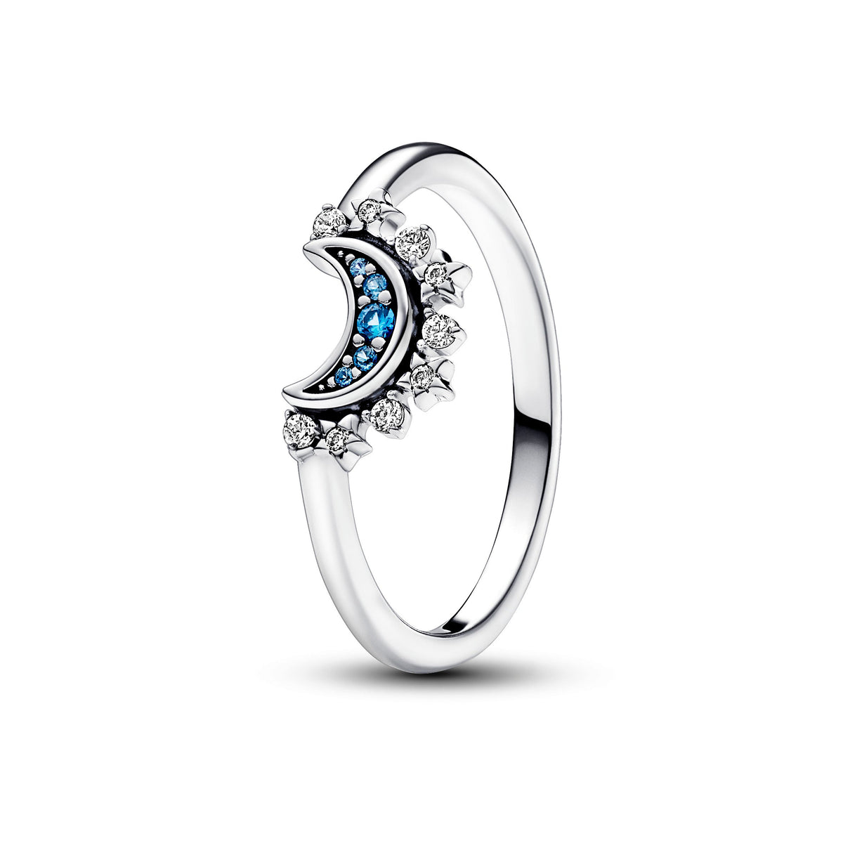 Ring – Sterling Silver – Celestial Blue Sparkling Moon