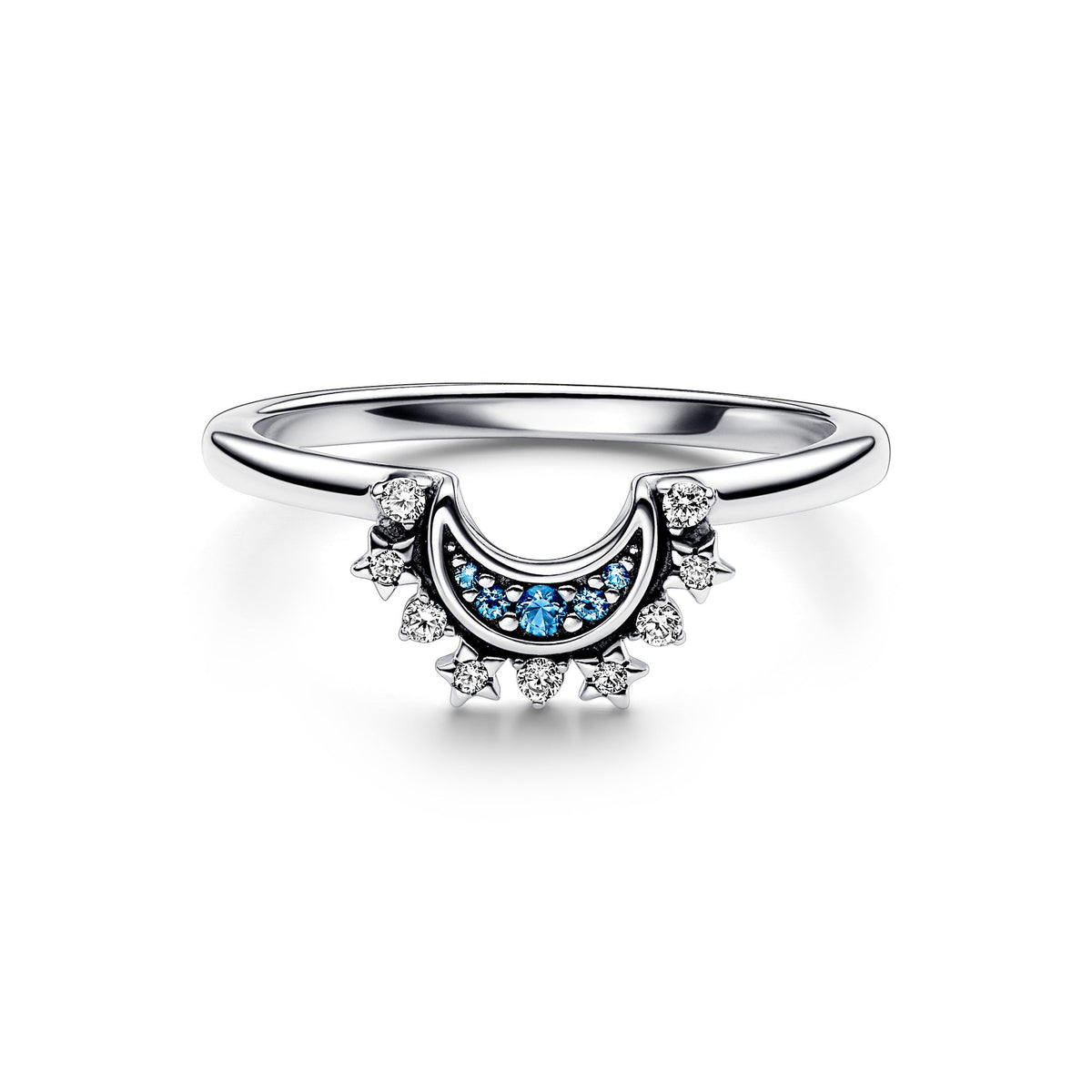 Ring – Sterling Silver – Celestial Blue Sparkling Moon