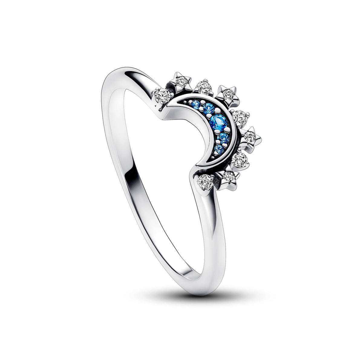 Ring – Sterling Silver – Celestial Blue Sparkling Moon