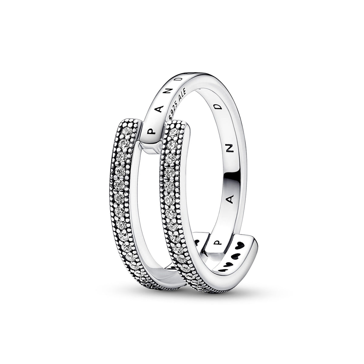 Ring – Sterling Silver – Pandora Signature Logo & Pavé Double Band