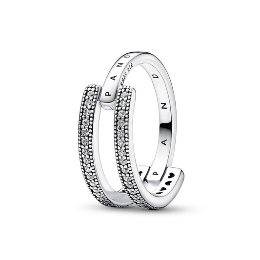Ring – Sterling Silver – Pandora Signature Logo & Pavé Double Band