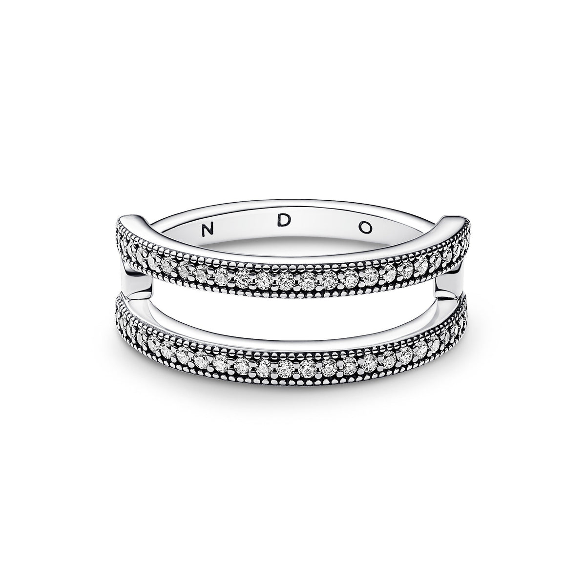 Ring – Sterling Silver – Pandora Signature Logo & Pavé Double Band