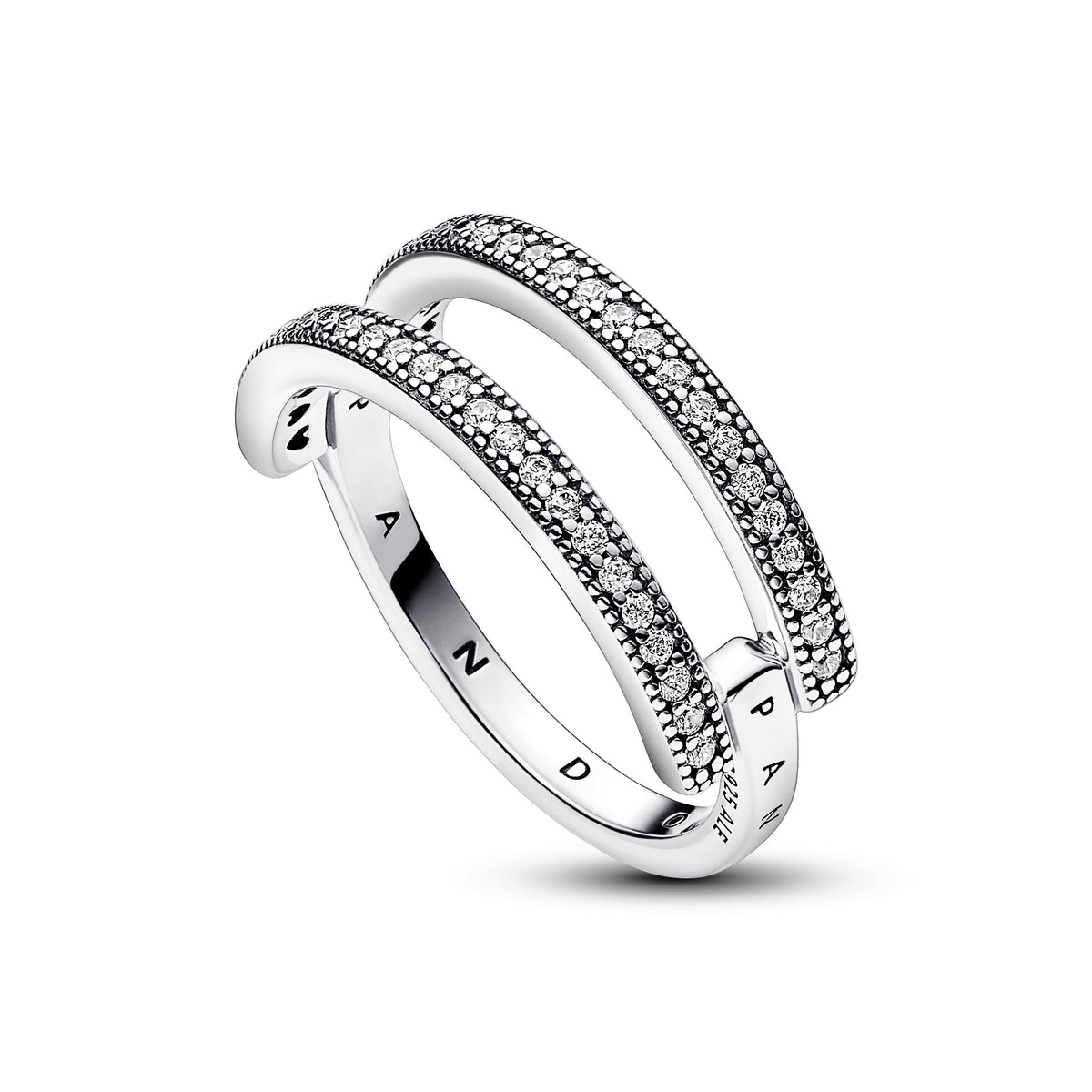 Ring – Sterling Silver – Pandora Signature Logo & Pavé Double Band