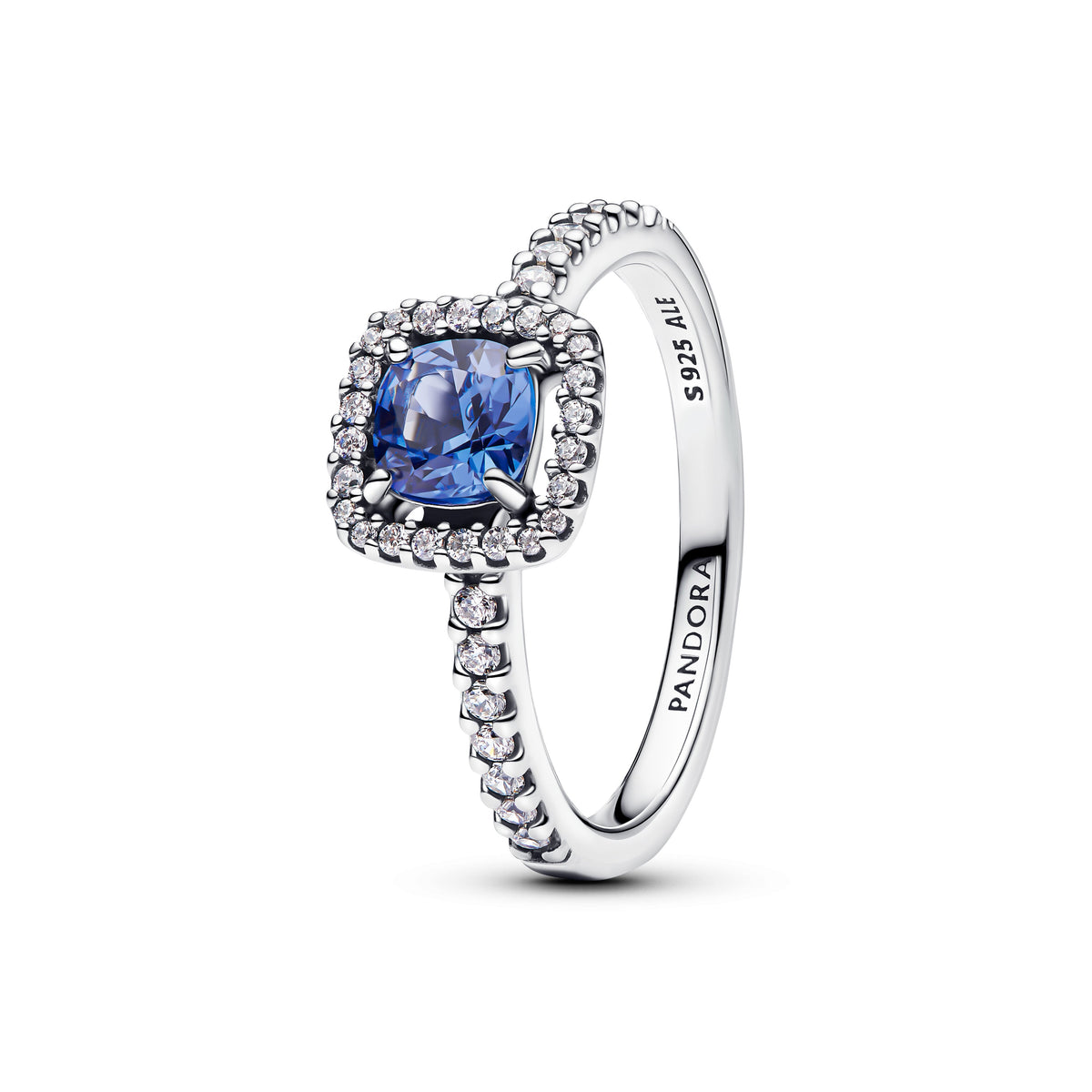 Ring – Sterling Silver – Sparkling Square Blue Halo