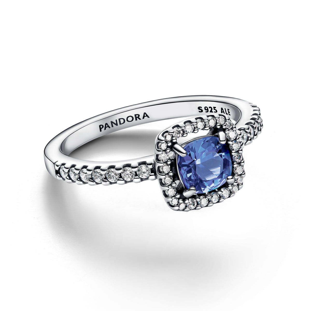 Ring – Sterling Silver – Sparkling Square Blue Halo