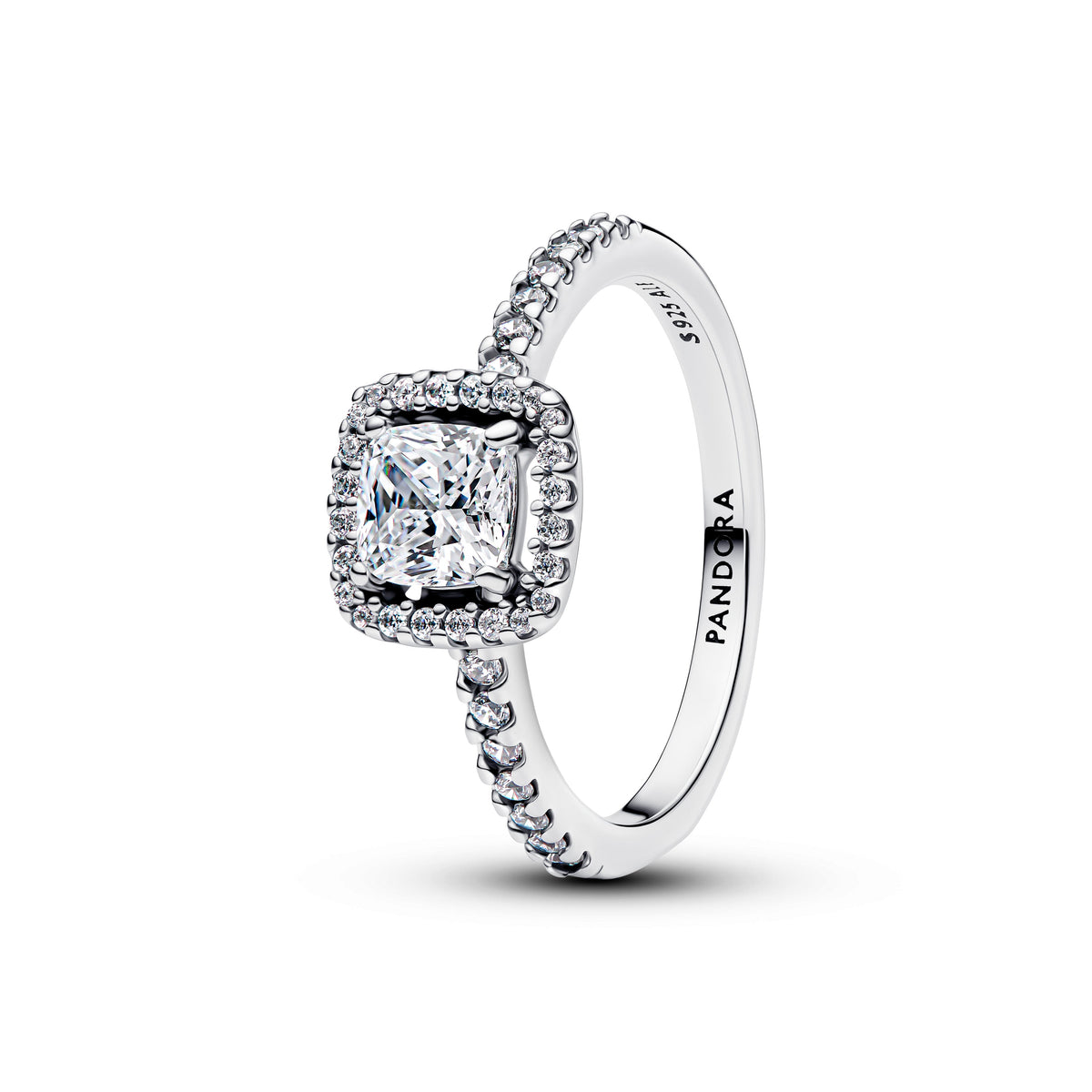 Ring – Sterling Silver – Sparkling Square Halo