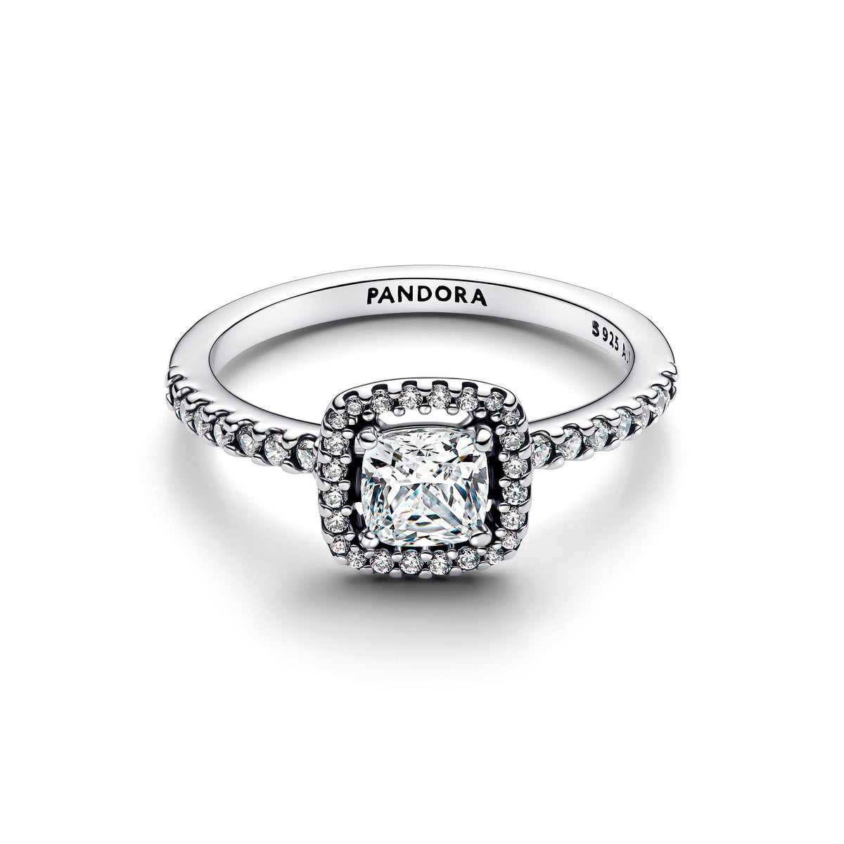Ring – Sterling Silver – Sparkling Square Halo