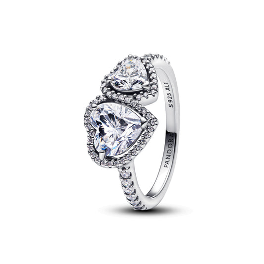 Ring – Sterling Silver – Sparkling Halo Hearts