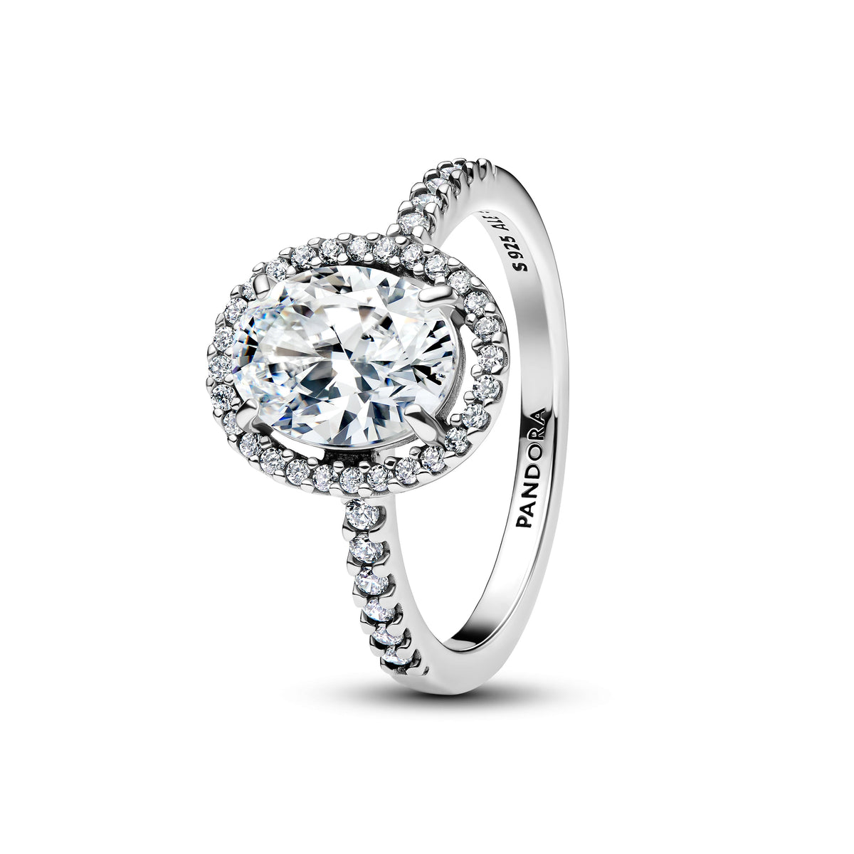 Ring – Sterling Silver – Oval Sparkling Halo Statement