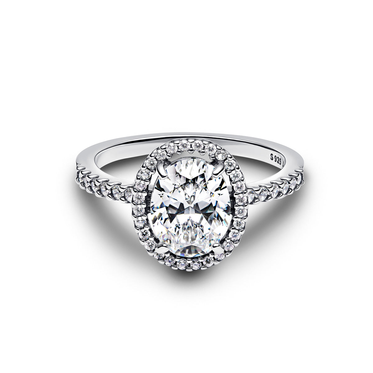 Ring – Sterling Silver – Oval Sparkling Halo Statement