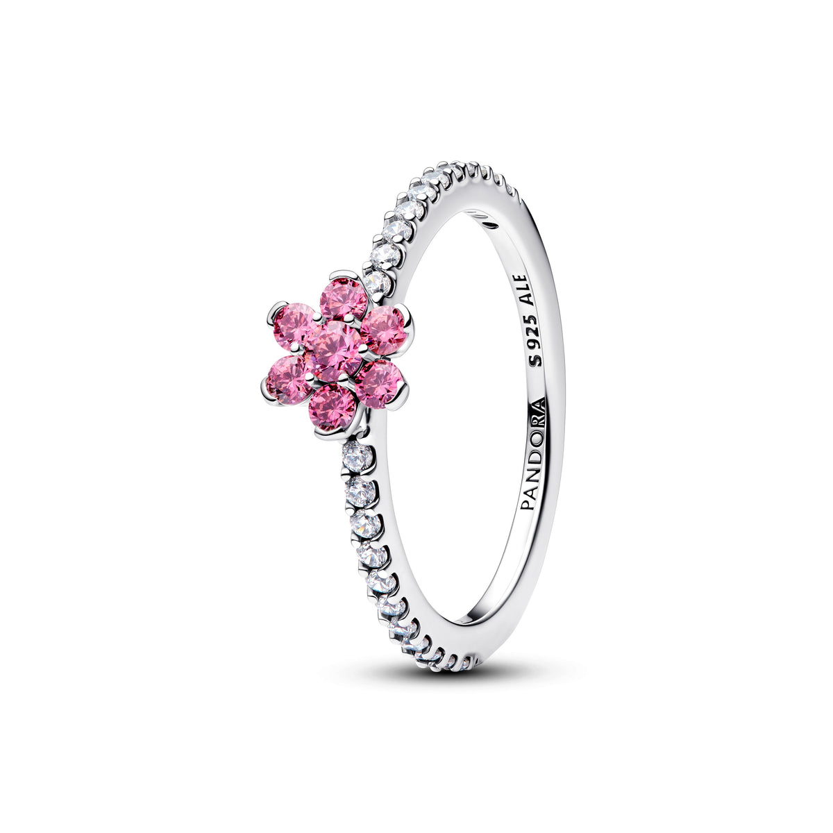 Ring – Sterling Silver – Sparkling Pink Flower