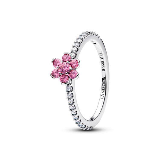 Ring – Sterling Silver – Sparkling Pink Flower