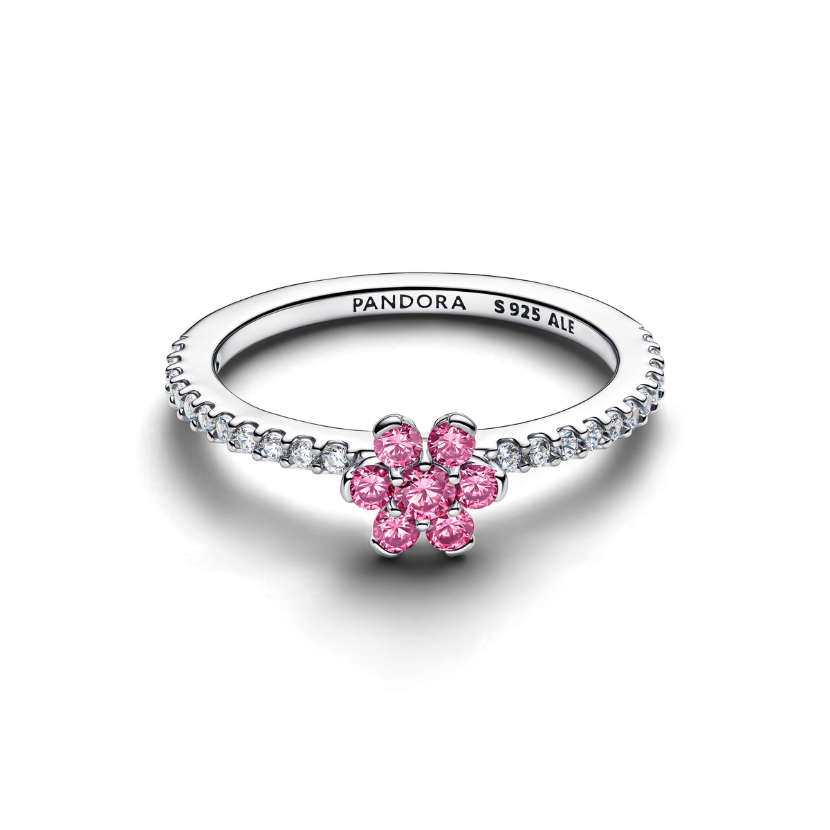 Ring – Sterling Silver – Sparkling Pink Flower